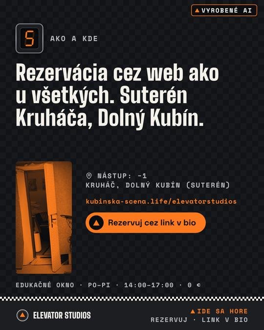 Edukačné okno v piatich slajdoch · 5/5. Vizuál Elevator Studios, vyrobené AI.