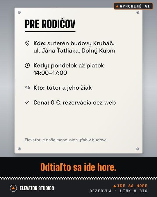 Pre rodičov. Vizuál Elevator Studios, vyrobené AI.