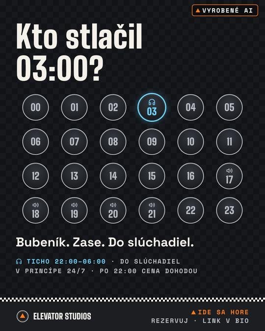 Kto stlačil 03:00? Vizuál Elevator Studios, vyrobené AI.
