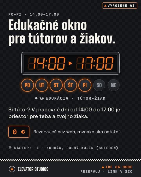 Edukačné okno pre tútorov a žiakov. Vizuál Elevator Studios, vyrobené AI.