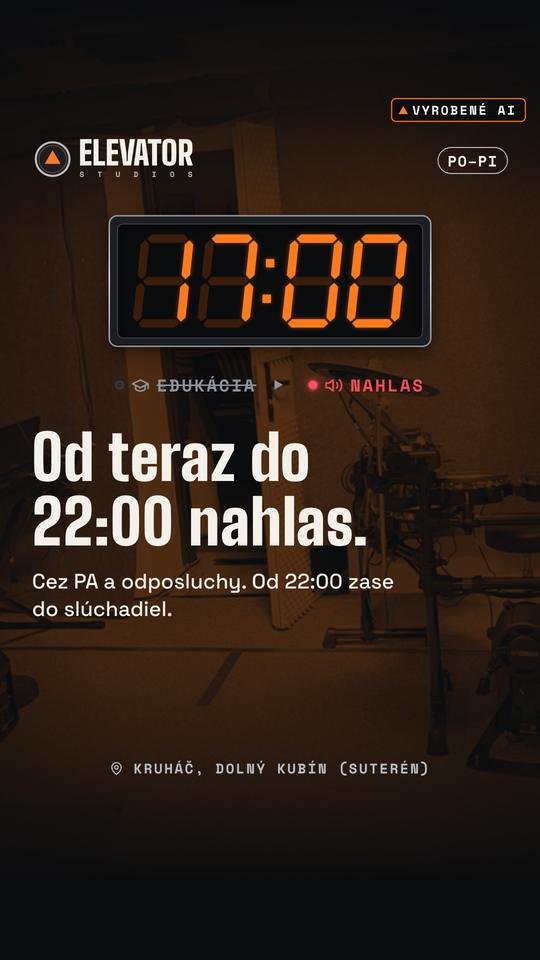Po–Pi: o 17:00 sa ide nahlas. Vizuál Elevator Studios, vyrobené AI.