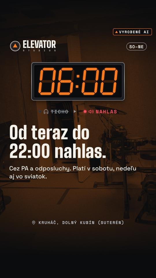 So–Ne: nahlas od 06:00 do 22:00. Vizuál Elevator Studios, vyrobené AI.